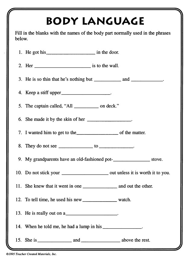 Body Language Worksheets Printable Free