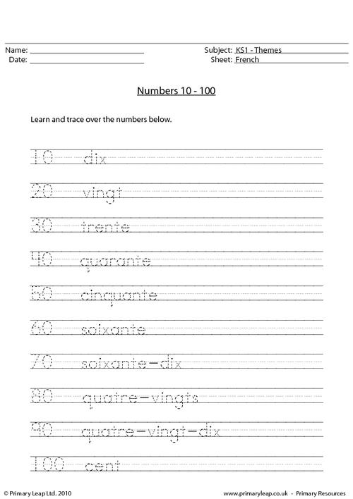 French Numbers Worksheet