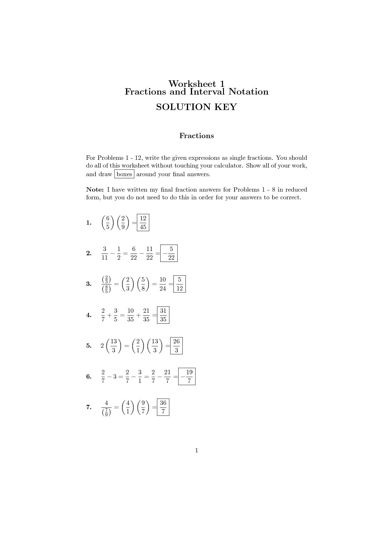 Interval Notation Worksheet