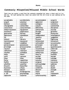 Middle School Spelling Words