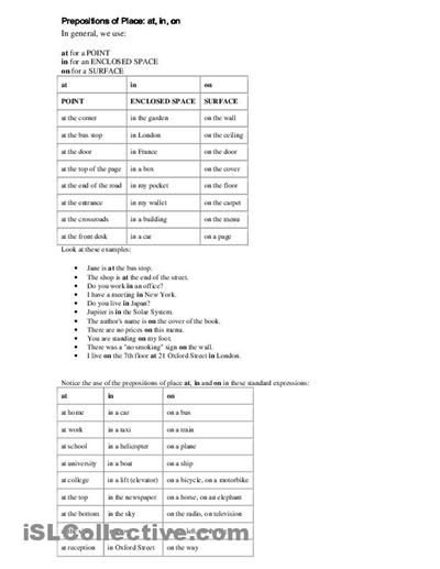 Printable Preposition Worksheets