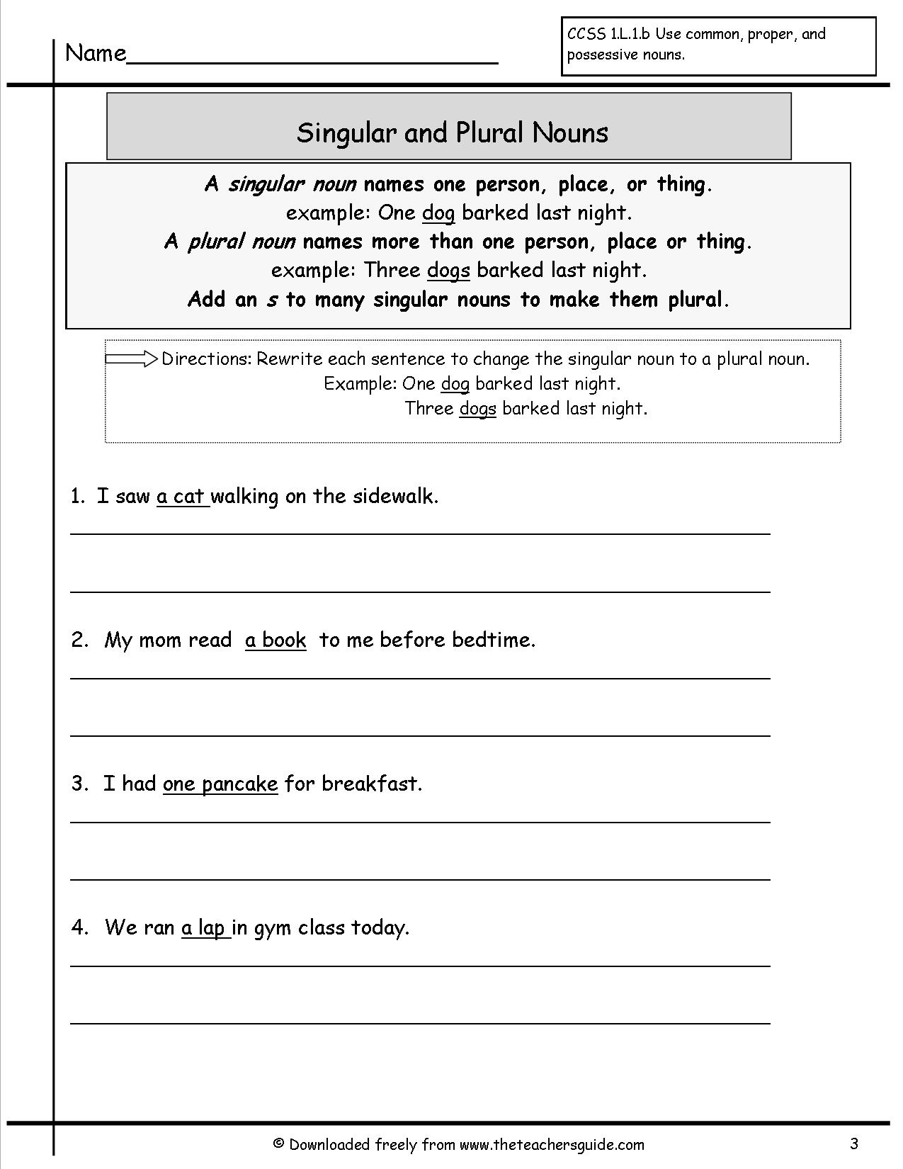 Singular and Plural Nouns Worksheets