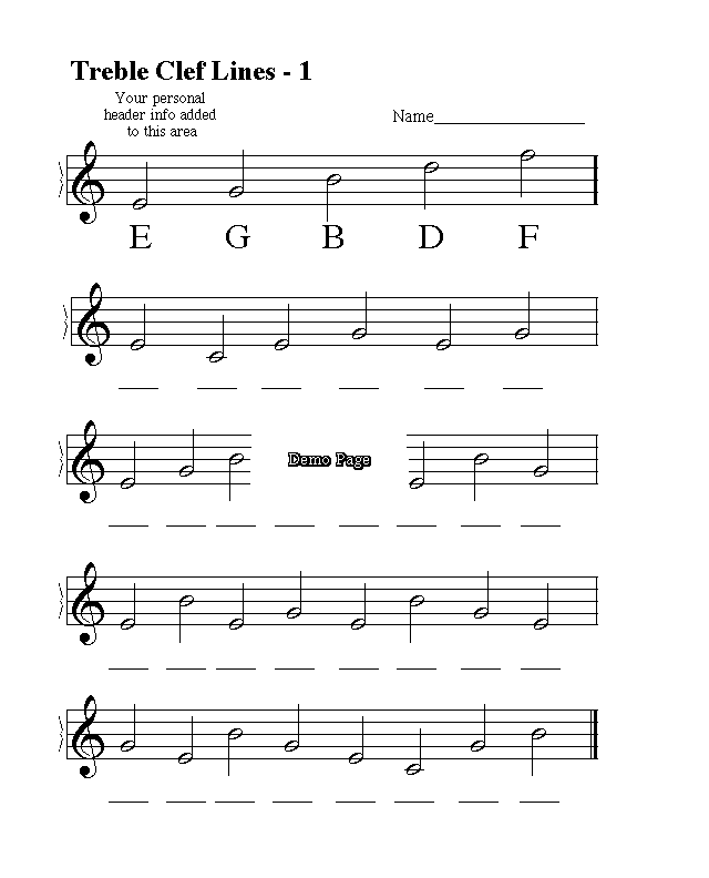 Treble Clef Notes Worksheet