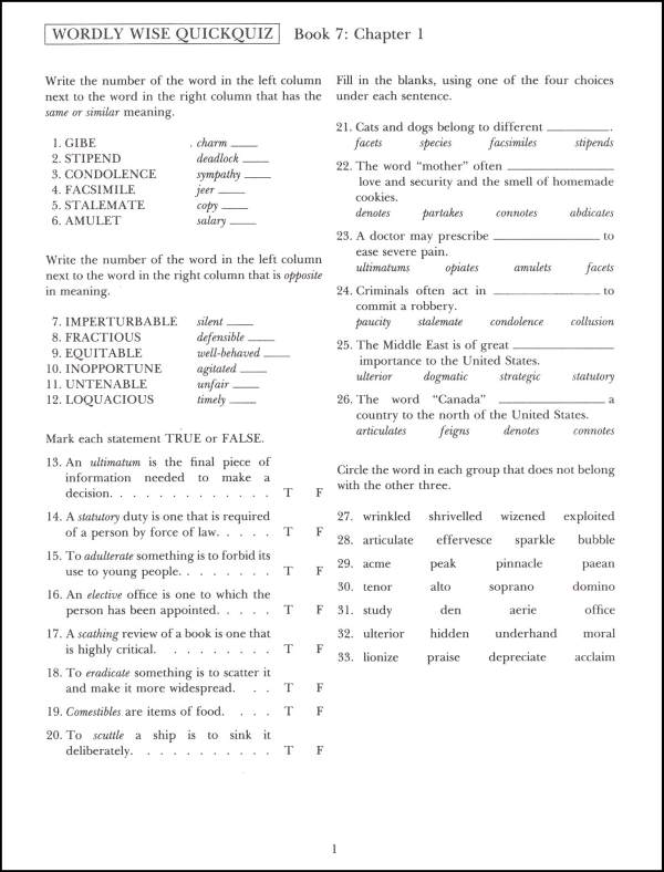 Wordly Wise Book 7 Answer Key