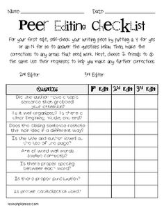 Writing Peer Editing Checklist