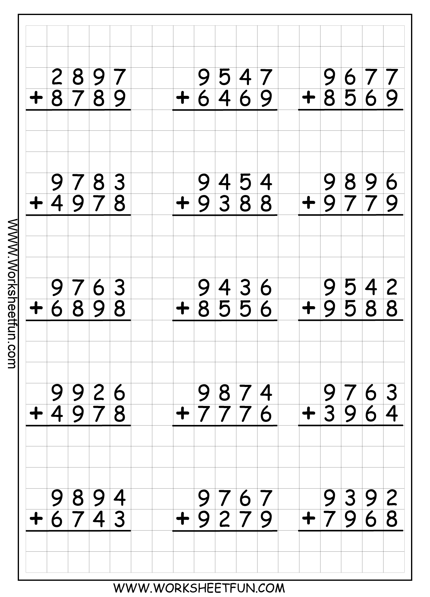 4 Digit Addition with Regrouping Worksheets