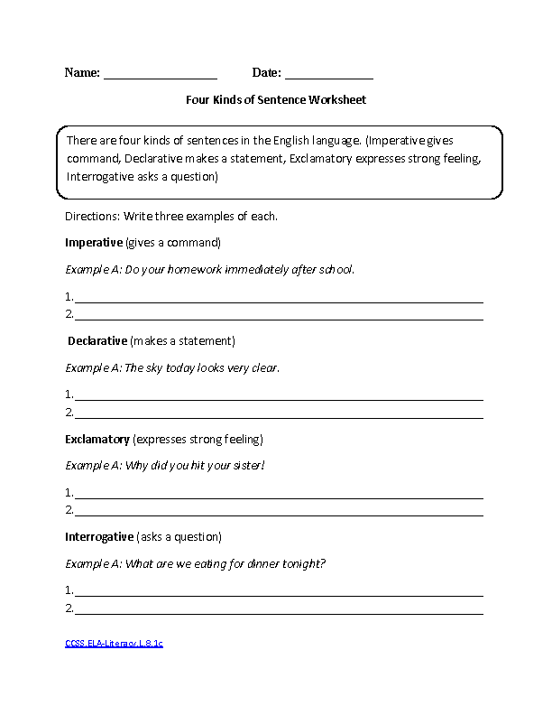 8th Grade Language Worksheets