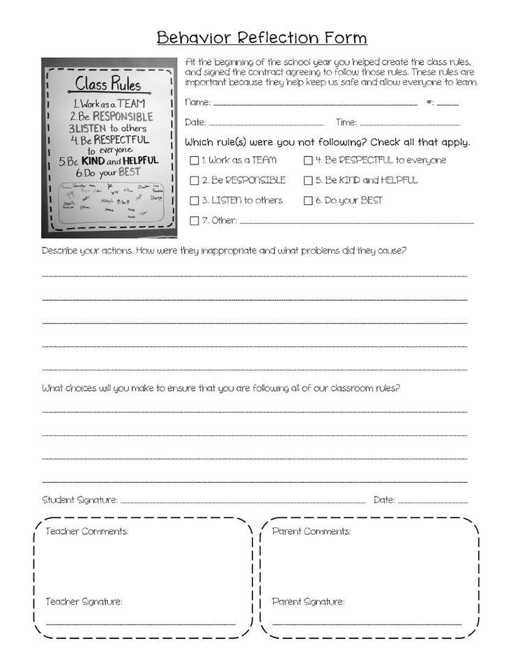 Behavior Reflection Sheet