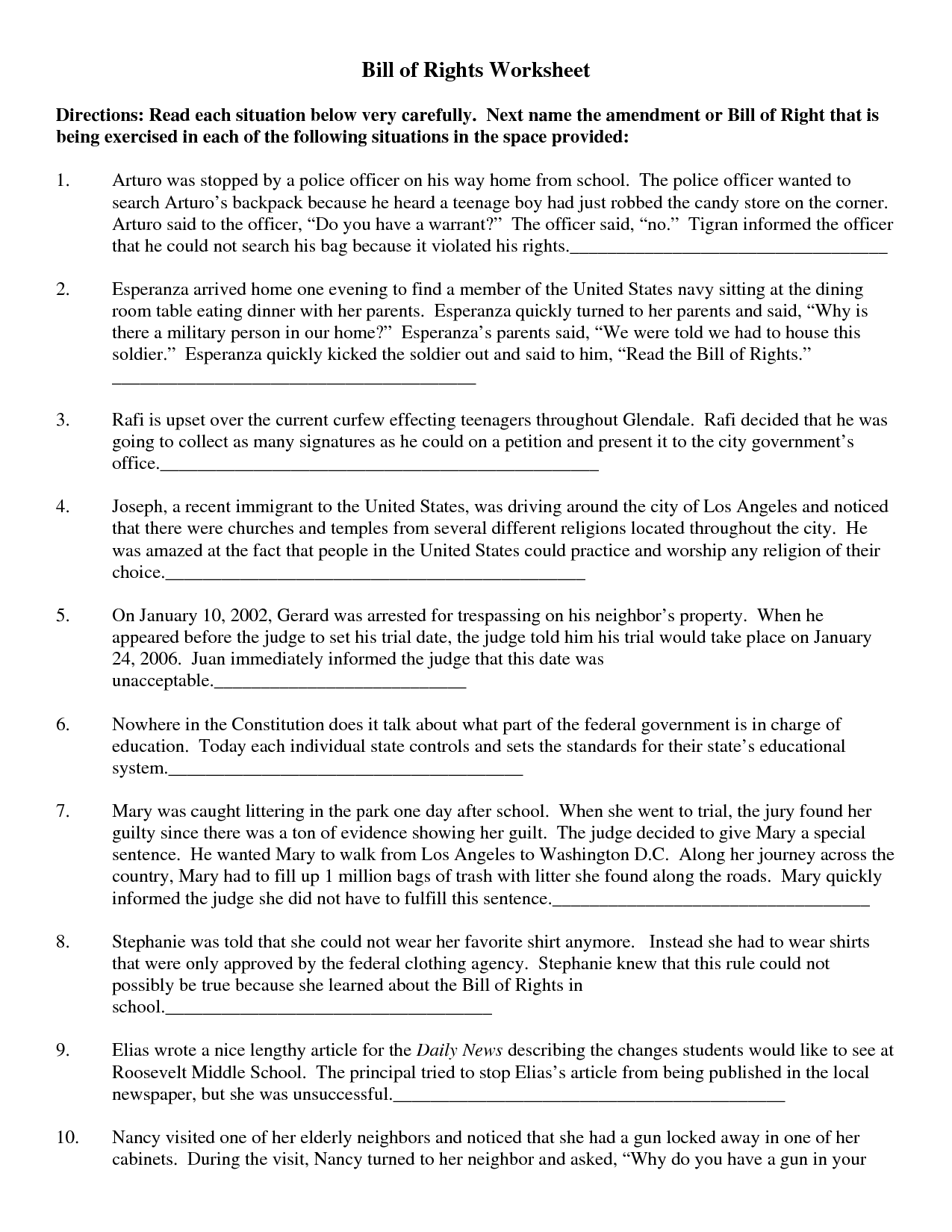 18 27 Amendments Matching Worksheet Worksheeto