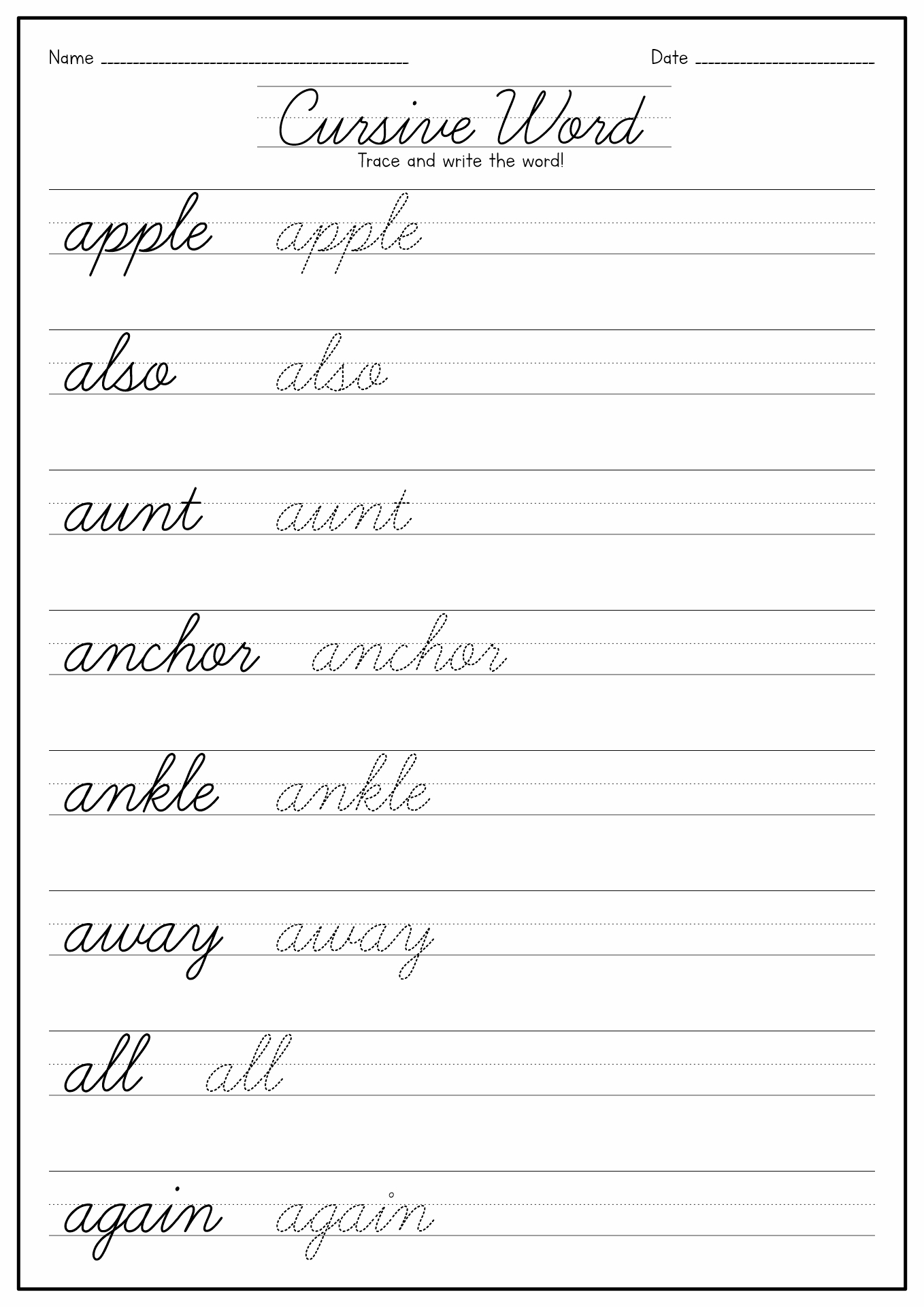 14 Cursive Tracing Words Worksheets Free PDF At Worksheeto