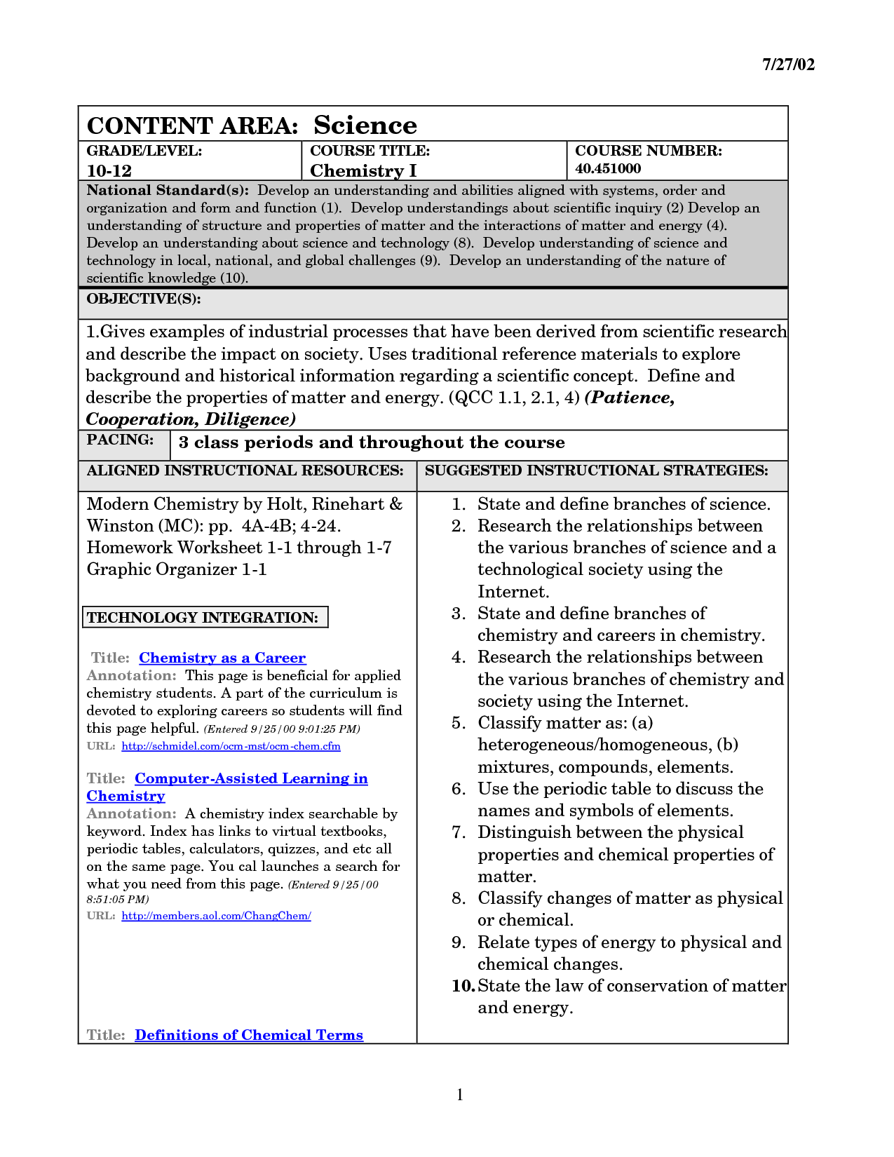 Matter Worksheet Answer Key