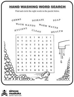 Printable Hand Washing Word Search for Kids