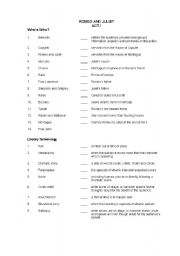 Romeo and Juliet Act 1 Worksheet
