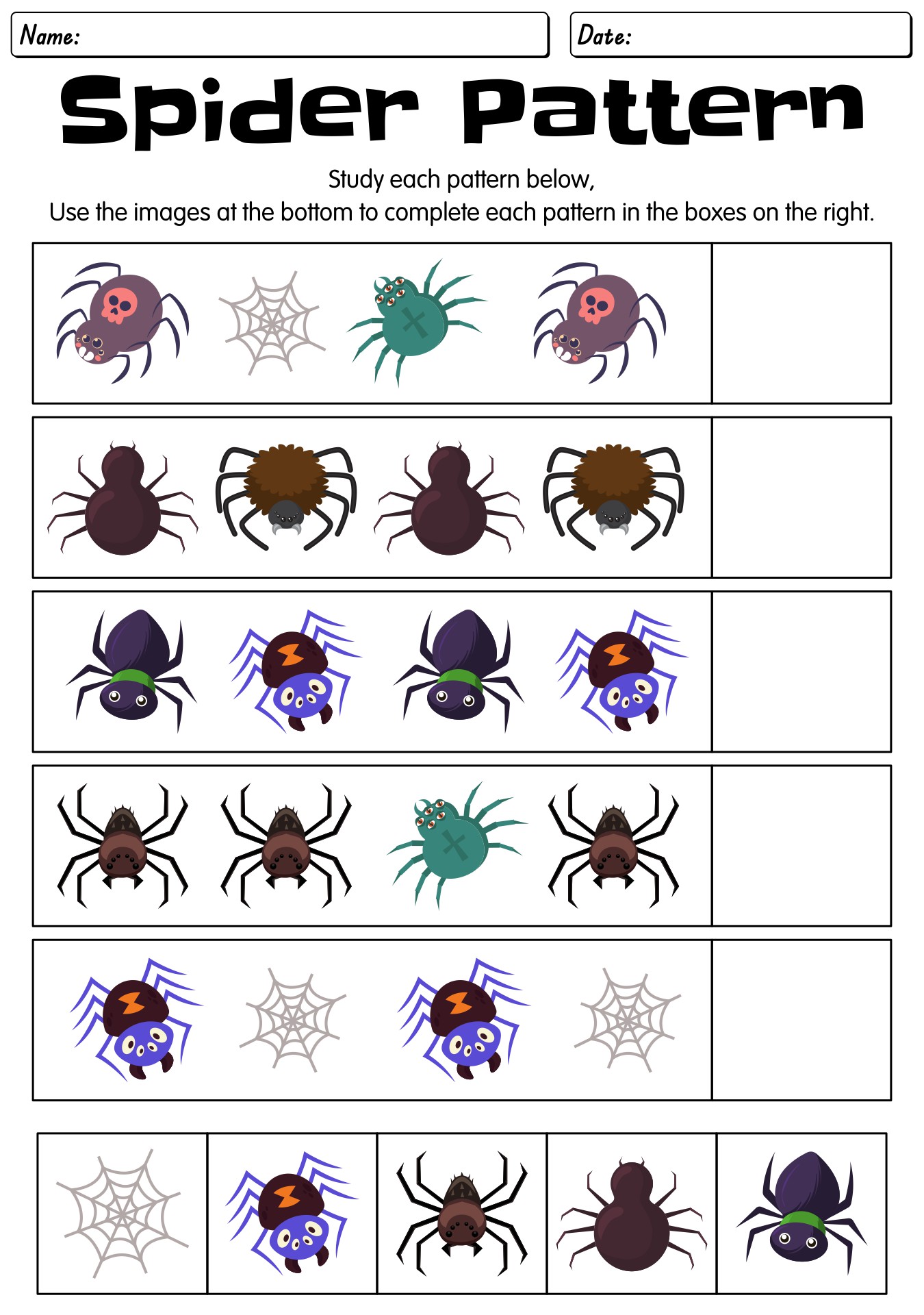 Spider Pattern Worksheets