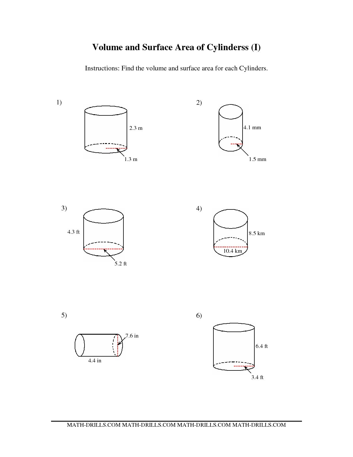 Surface Area Volume Cylinder Worksheet