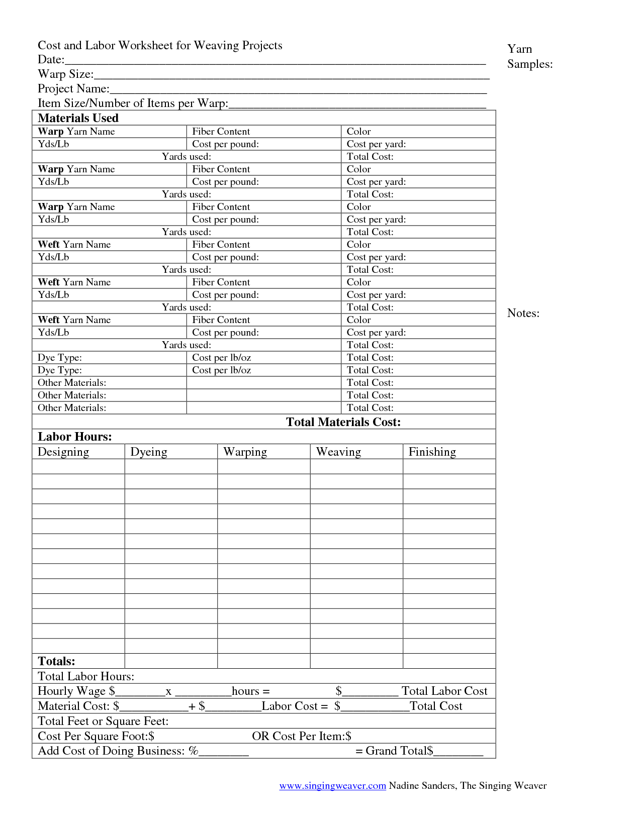 Weaving Project Worksheet