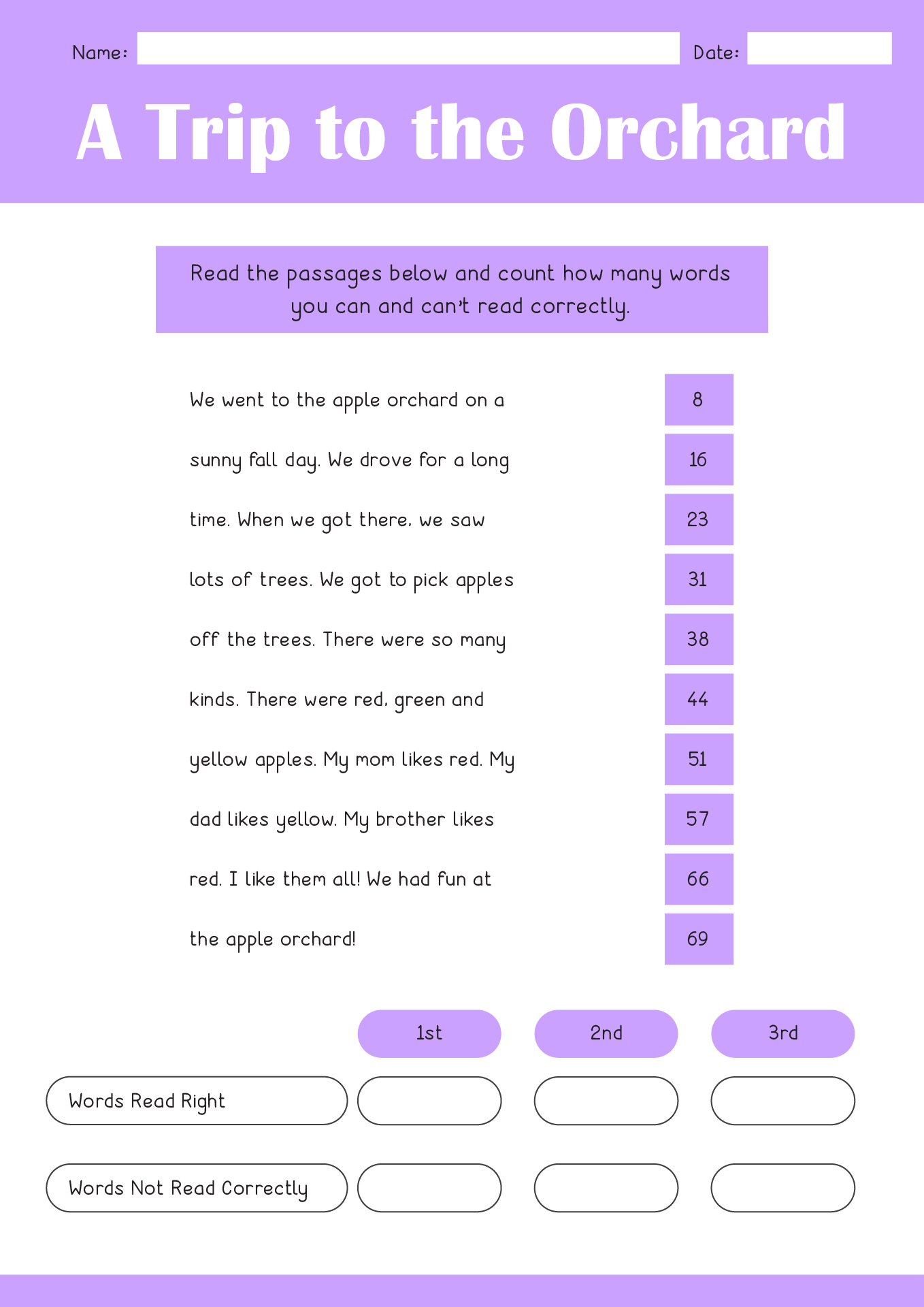 1st Grade Reading Fluency Passages