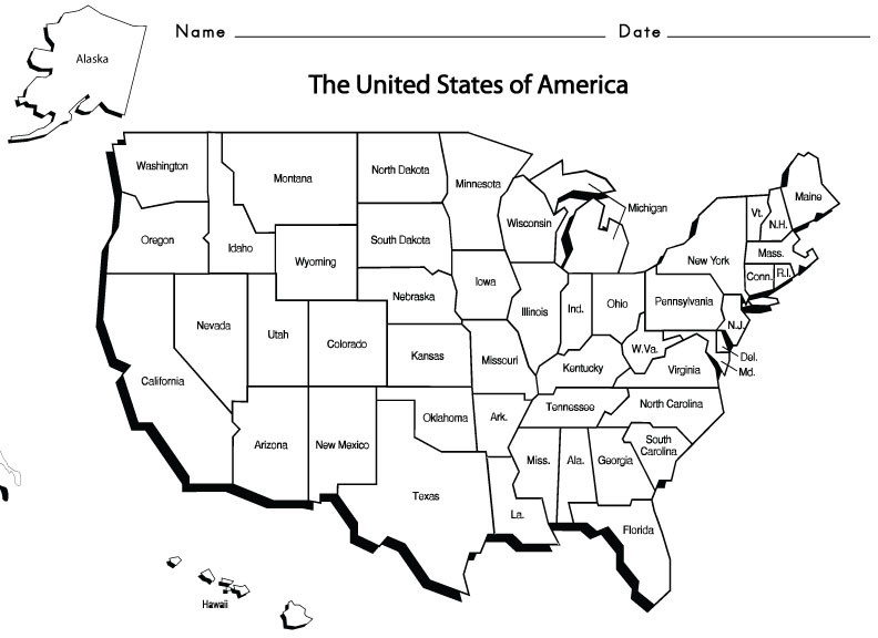 map of fifty states with names