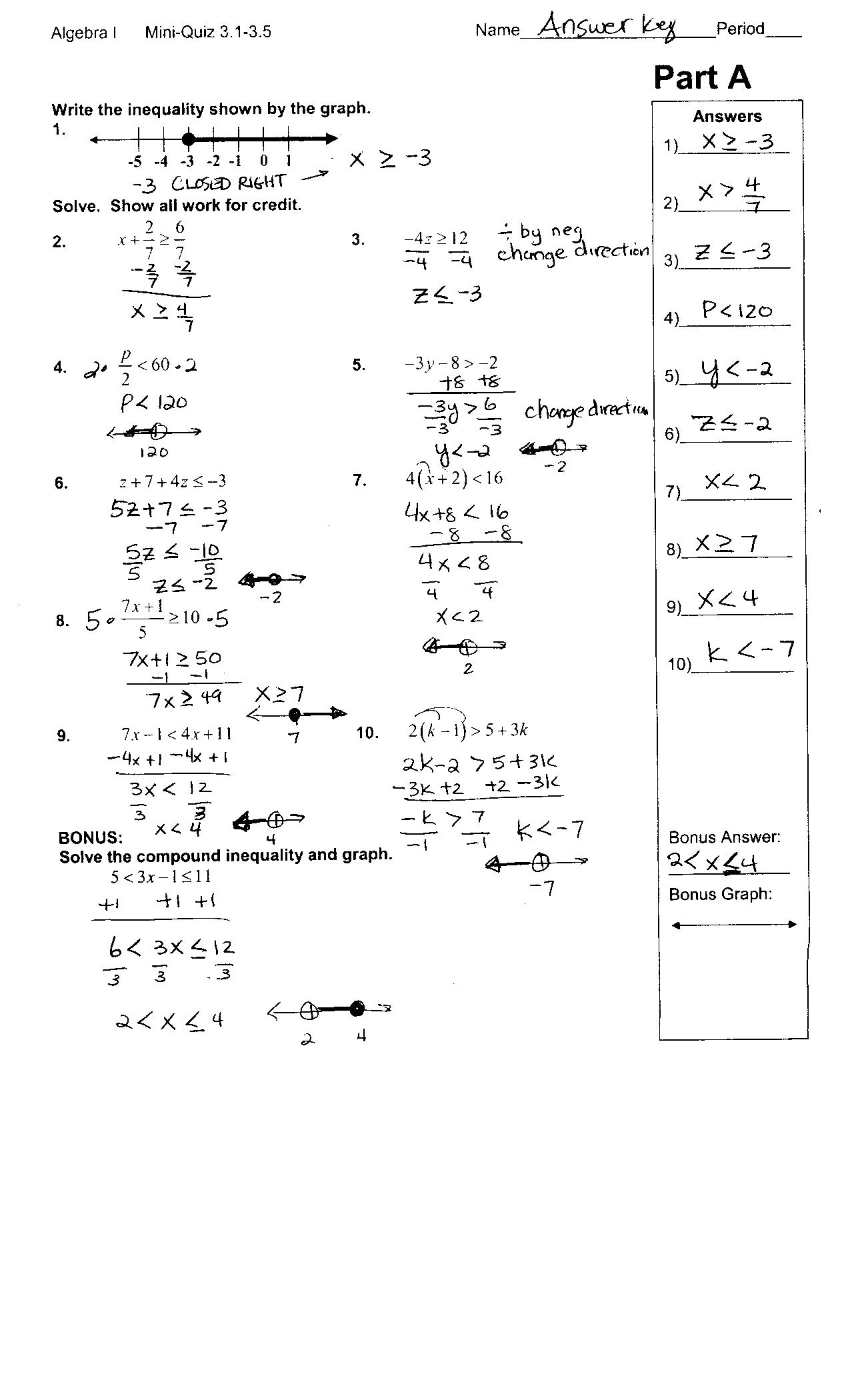 Algebra 2 Worksheet Answers