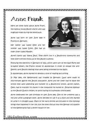 Anne Frank Worksheets Free