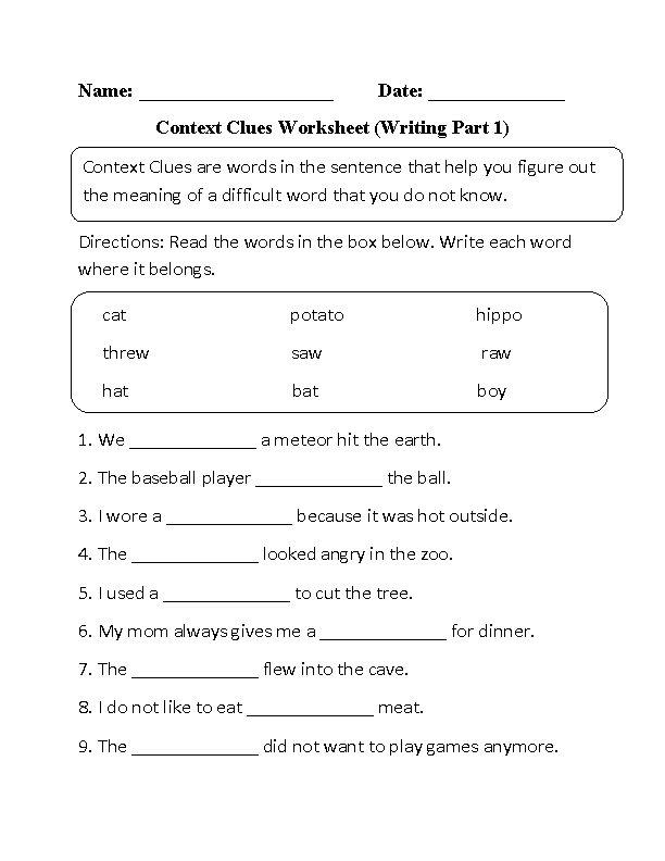 Context Clues Worksheets