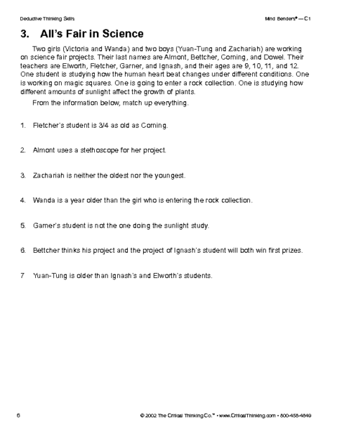 Critical Thinking Chart Worksheets