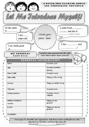 Let Me Introduce My Self Worksheet