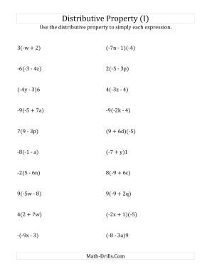 Math-Drills.com Distributive Worksheets