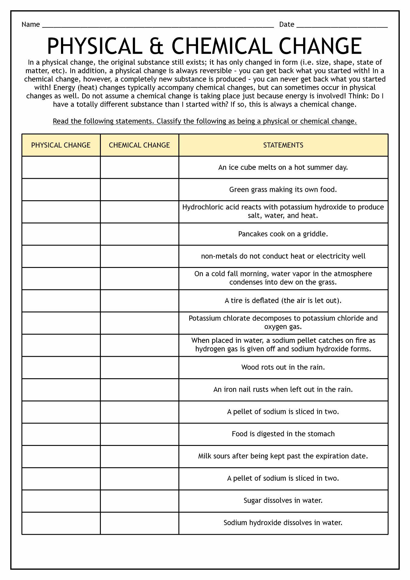 16 Physical Changes Matter Worksheets Free PDF At Worksheeto