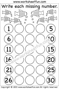 Printable Missing Numbers Worksheets 1 30