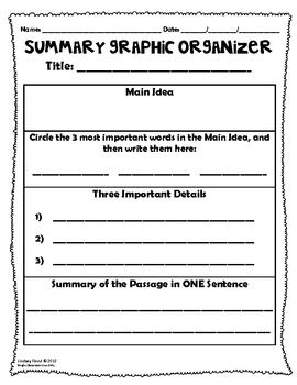 Summary Graphic Organizer Grade 3