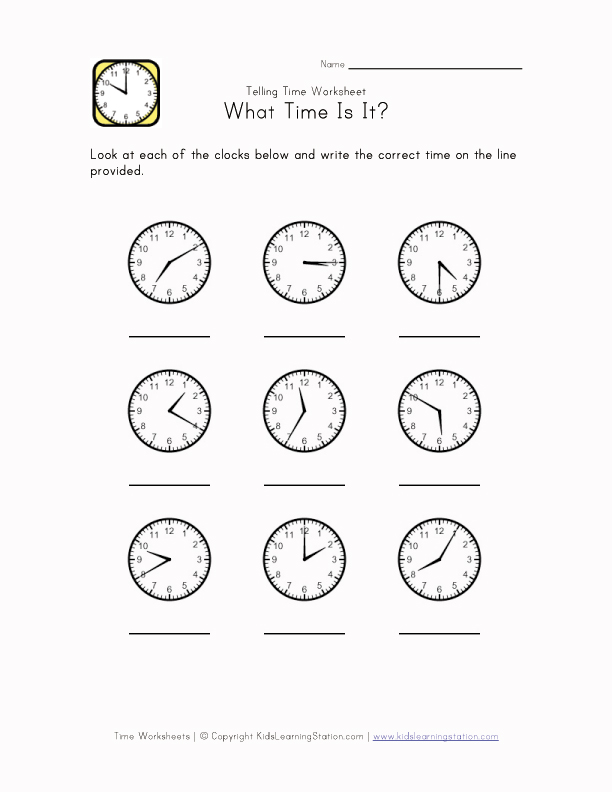 Telling Time Worksheets by 5 Minutes