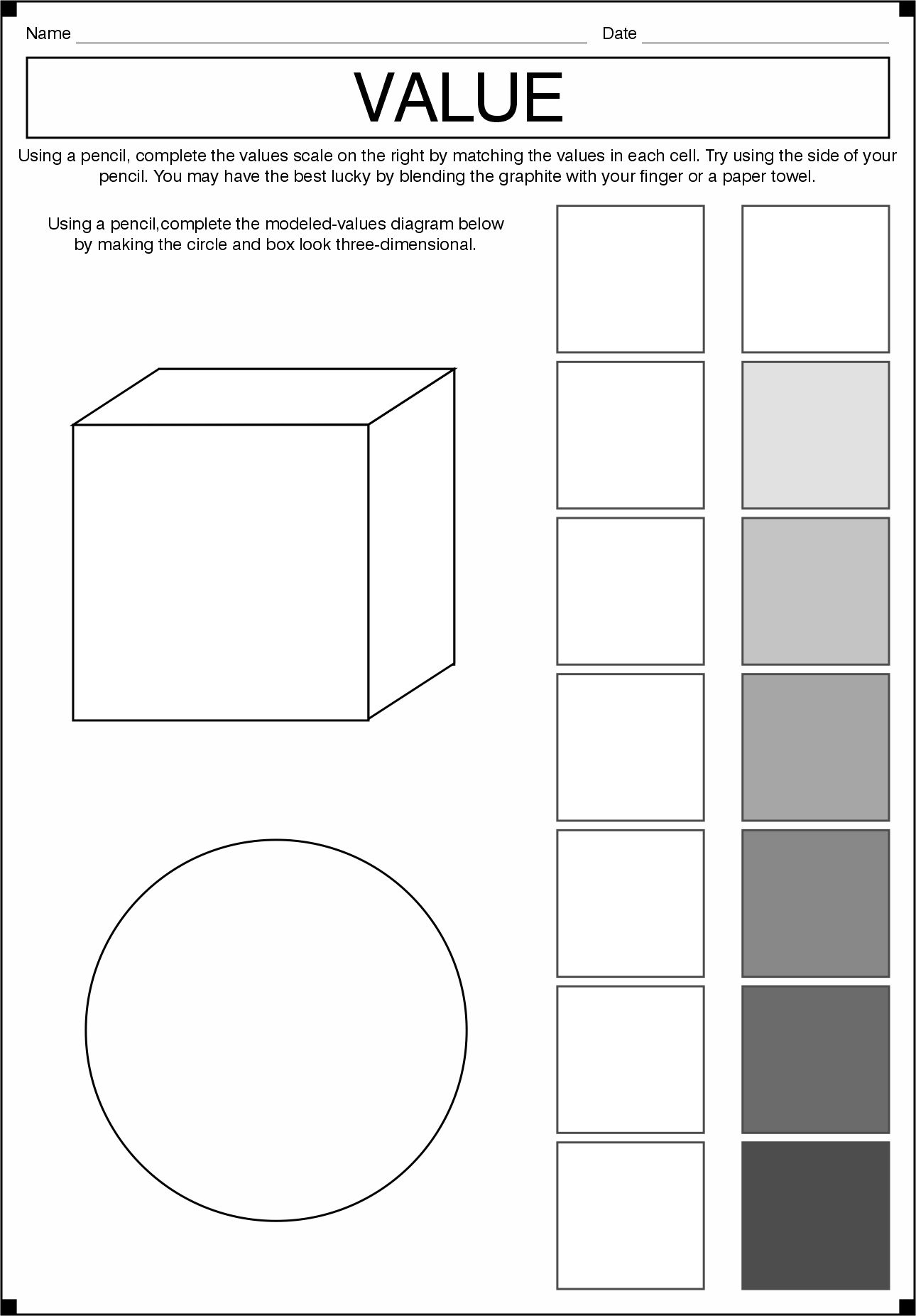 Art Worksheet Value Scales