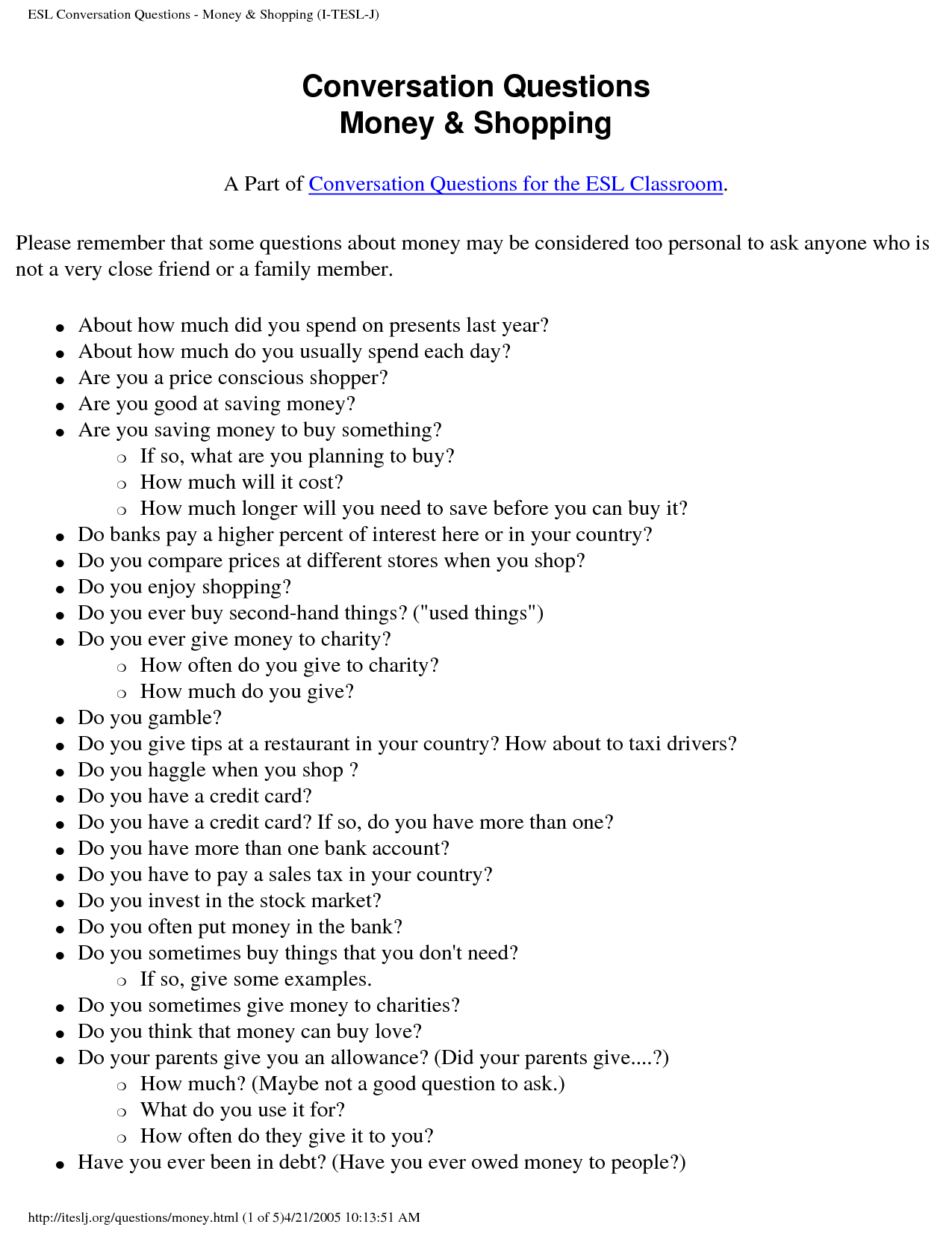 Esl Conversation Questions 47501 
