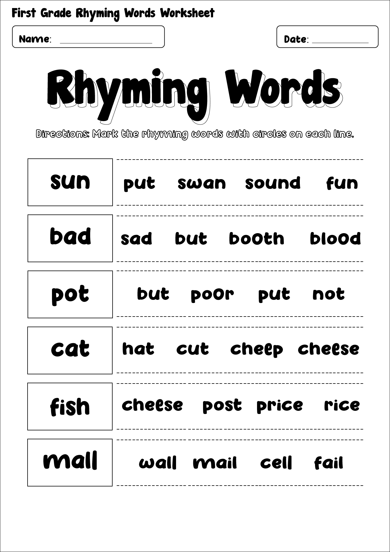 15 1st Grade Rhyming Worksheets Worksheeto