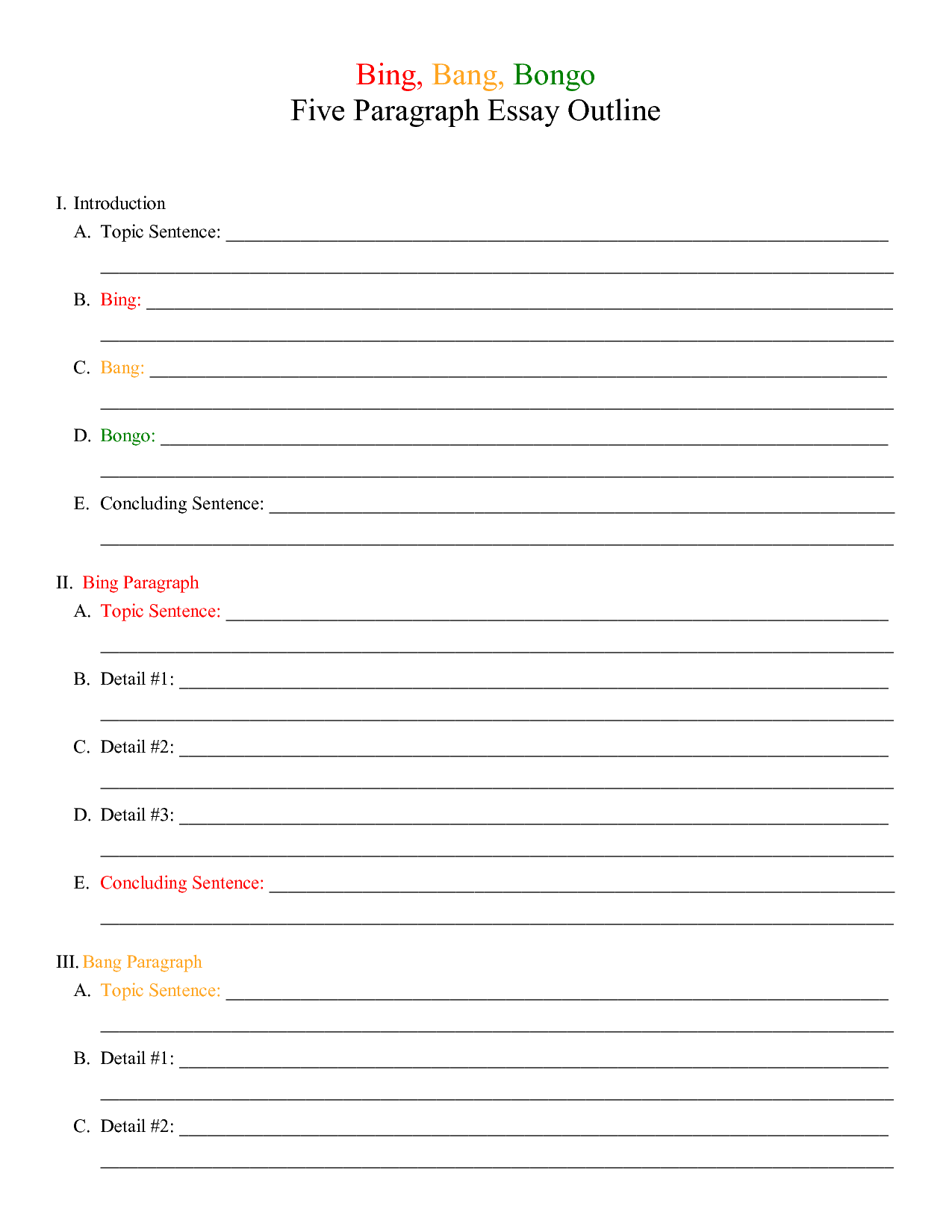 Five Paragraph Essay Outline Template