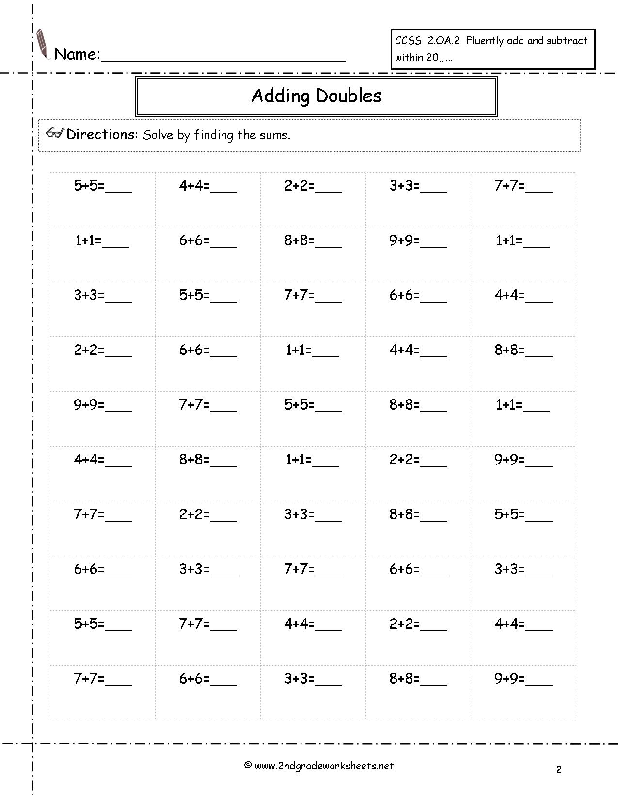 Math Addition Worksheets 2nd Grade