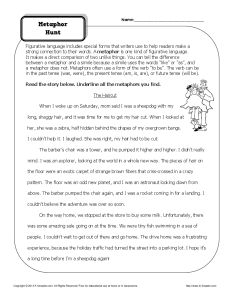 Metaphor Worksheets 5th Grade