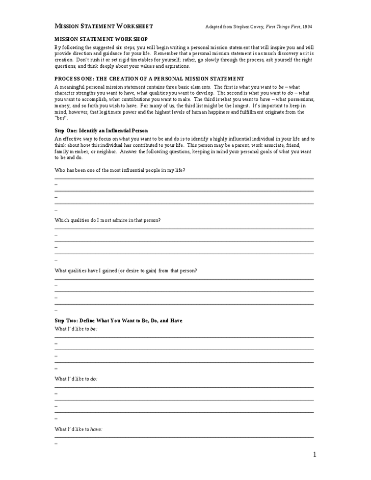 Mission Statement Worksheet