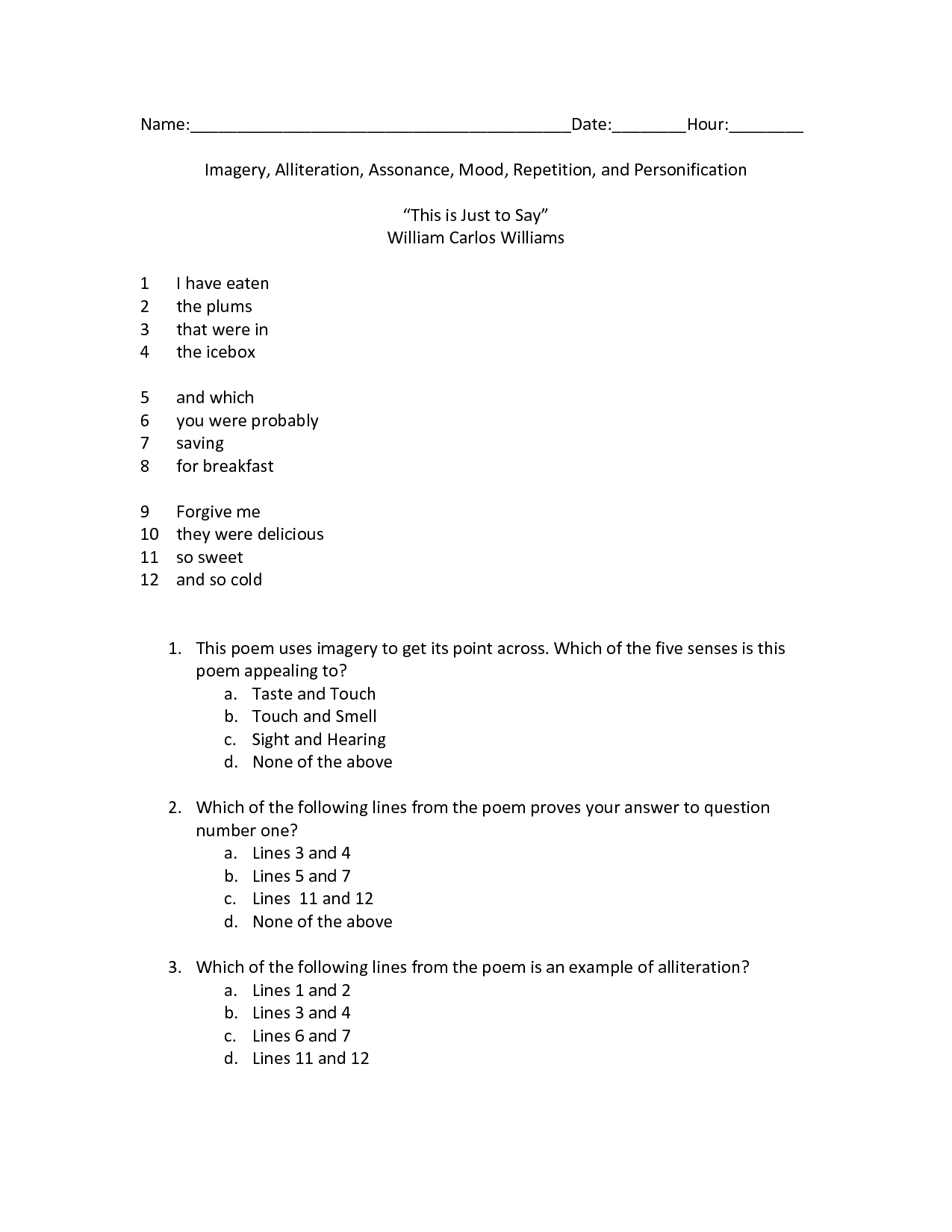 Personification Printable Worksheets