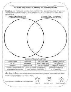 Primary vs Secondary Sources Worksheets