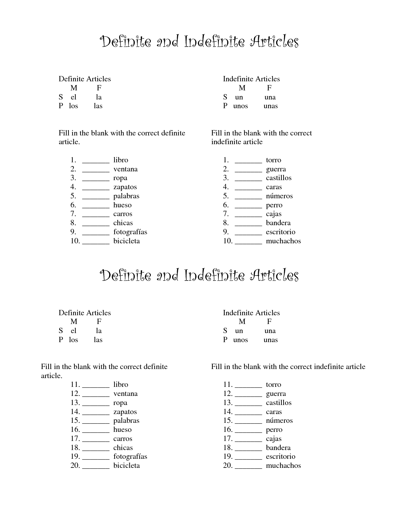 12 Definite And Indefinite Articles Worksheets Worksheeto