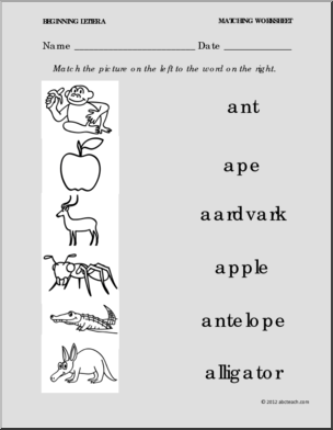 Things That Begin with Letter a Worksheets