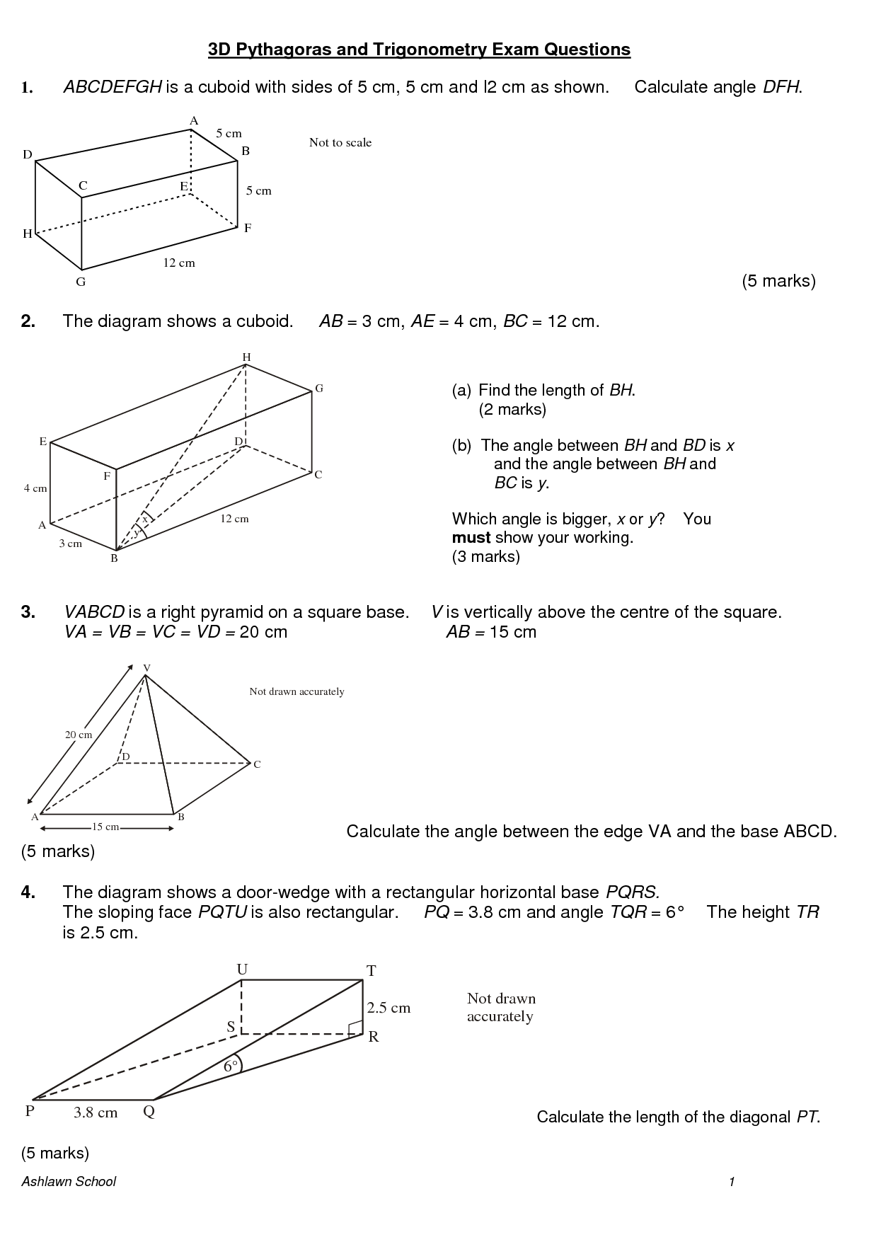 Trigonometry Exam Questions