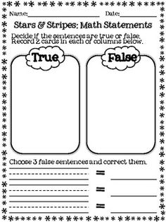 True and False Number Sentences