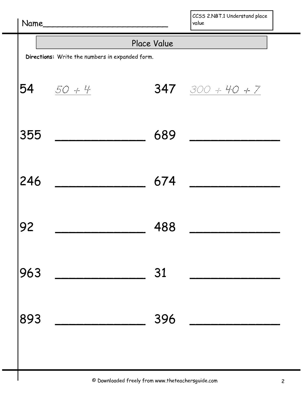 Write Numbers in Expanded Form Worksheet