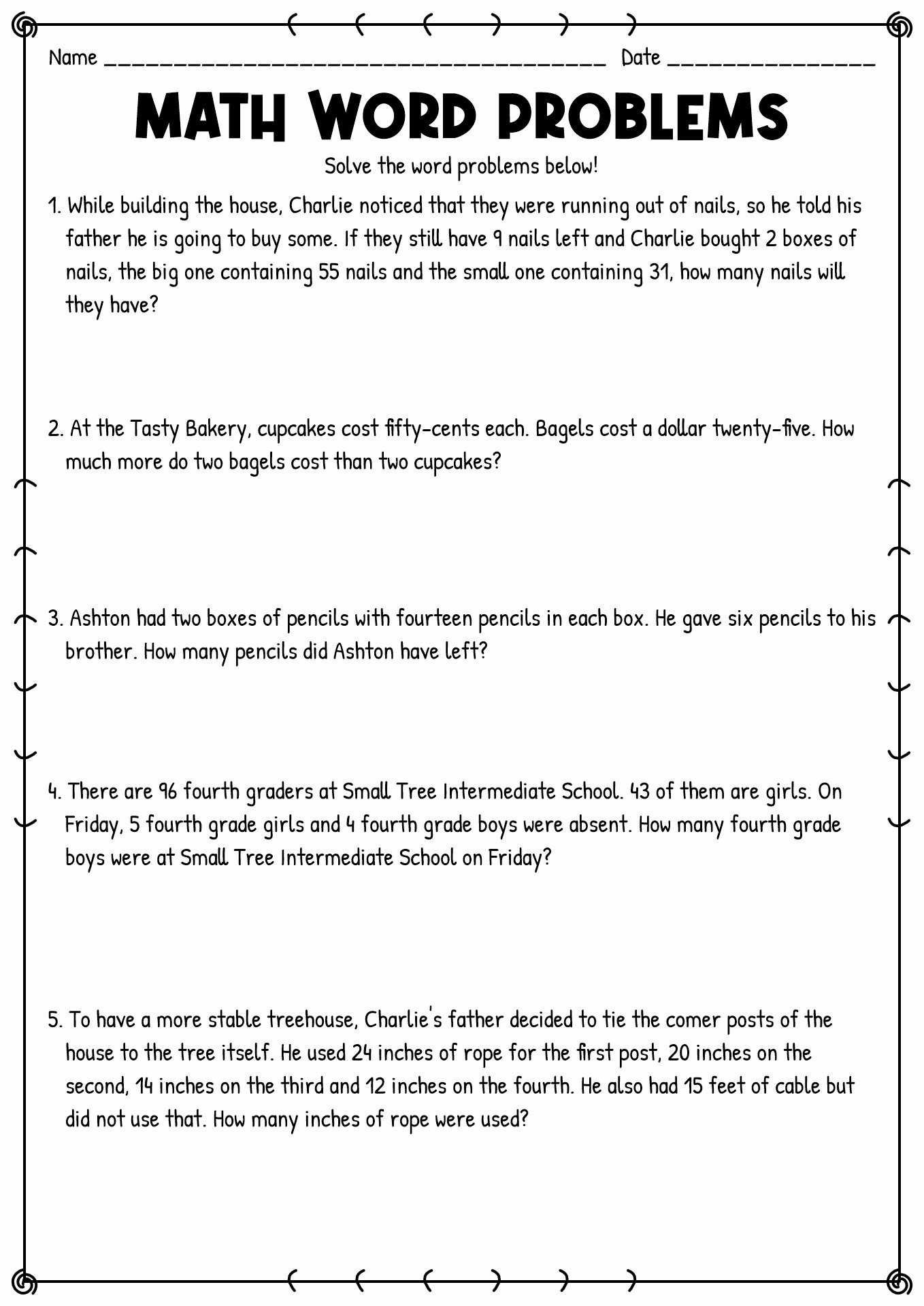 3rd Grade Math Word Problems Worksheets