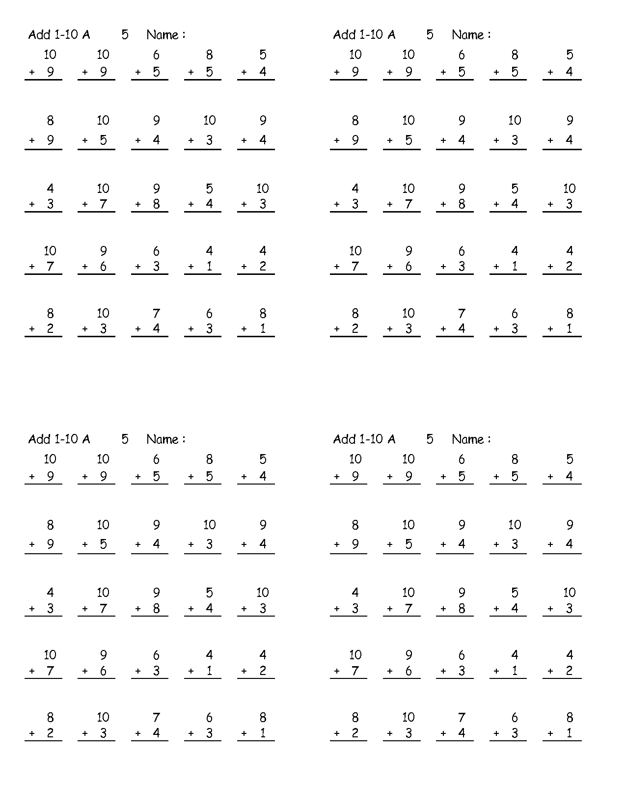 12 Addition Worksheets Sums To 10 Worksheeto