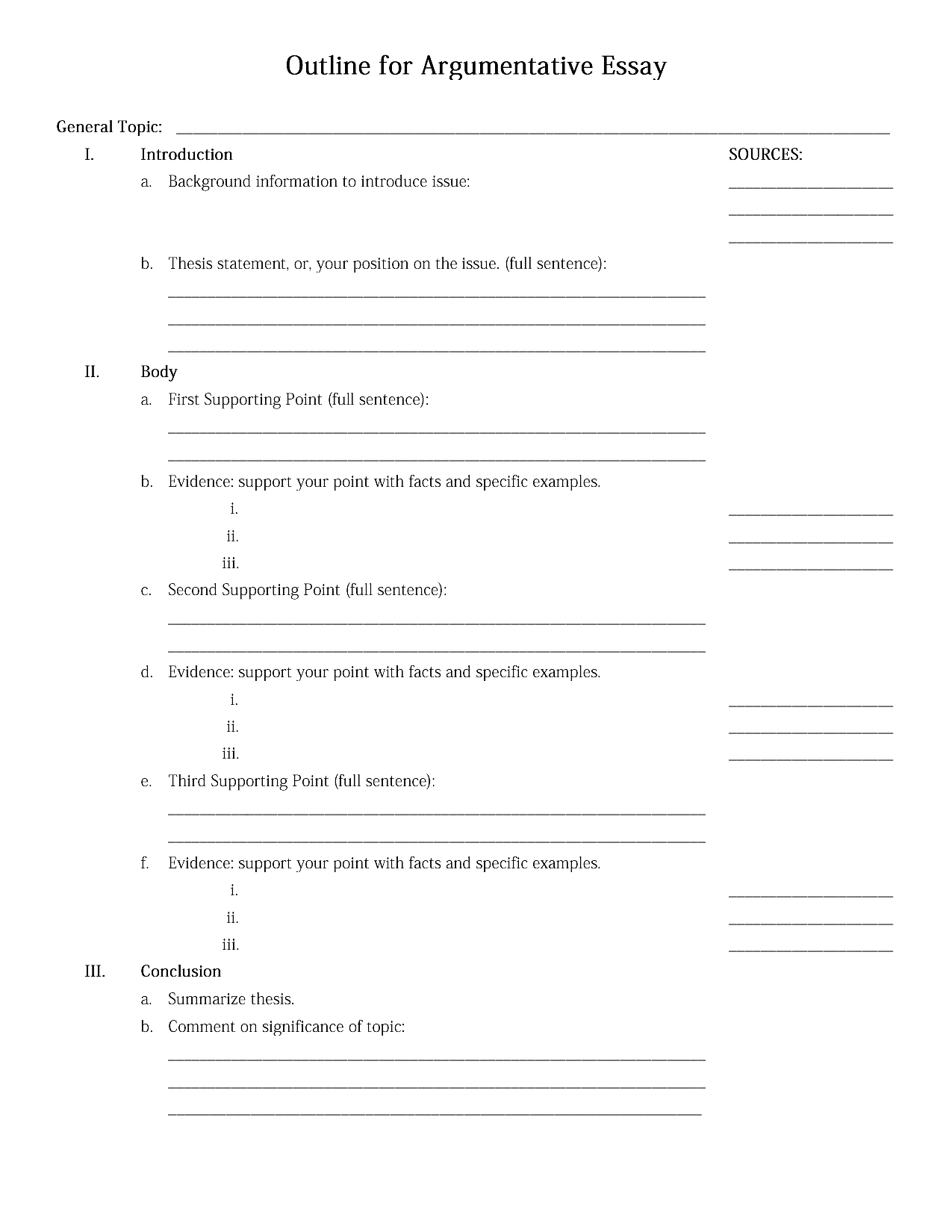 Argumentative Essay Outline Template