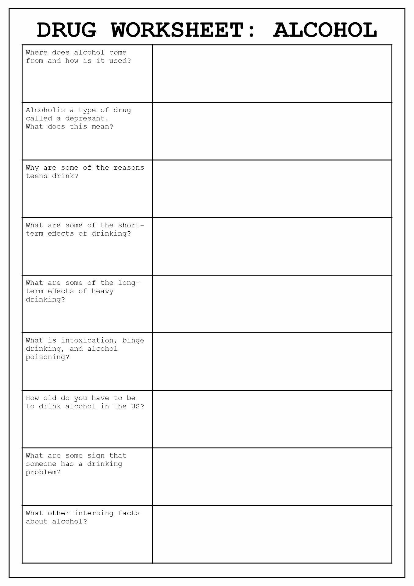 8 Drug Addiction Worksheets Printable Worksheeto